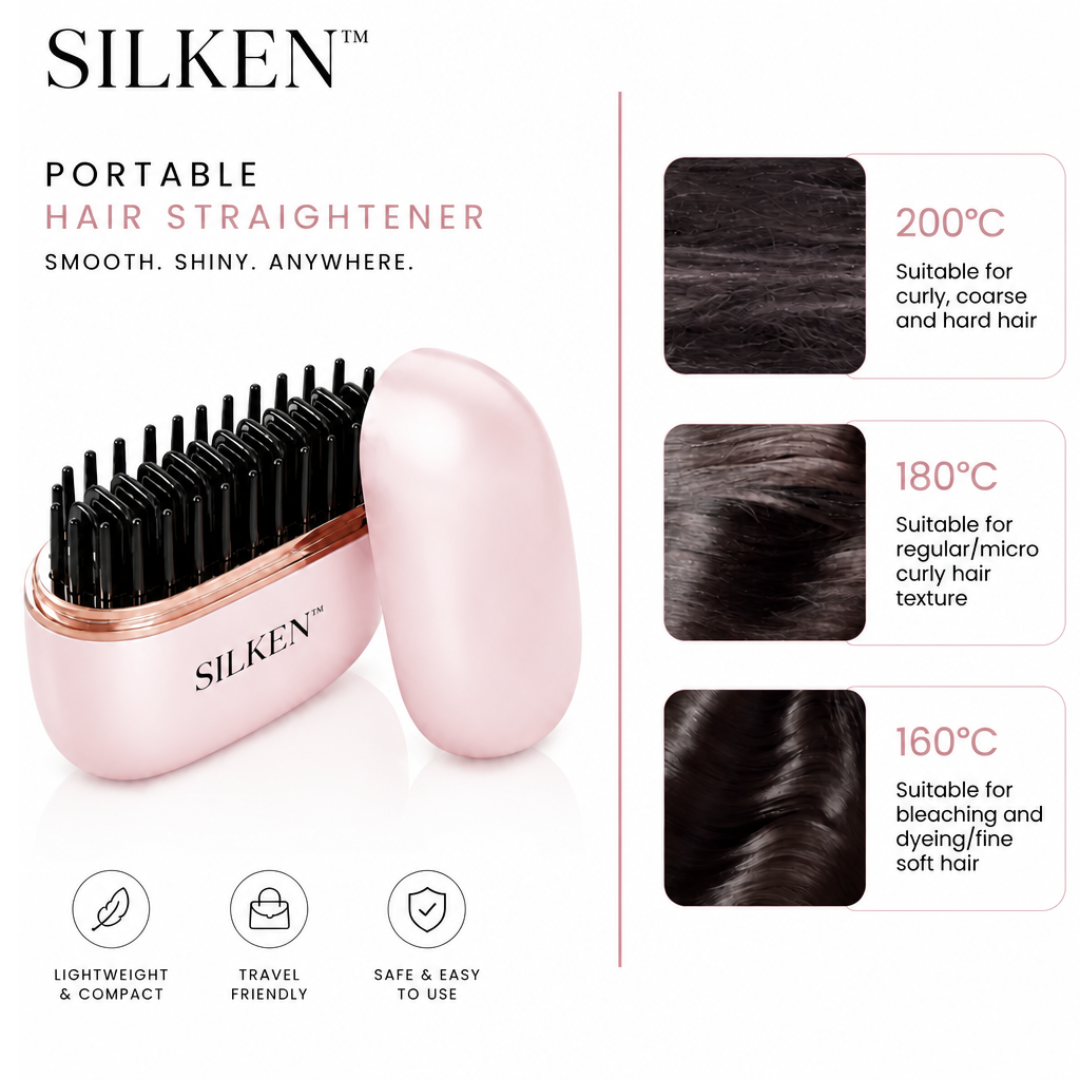 SILKEN™ pocket straightening brush, one pass, no cord